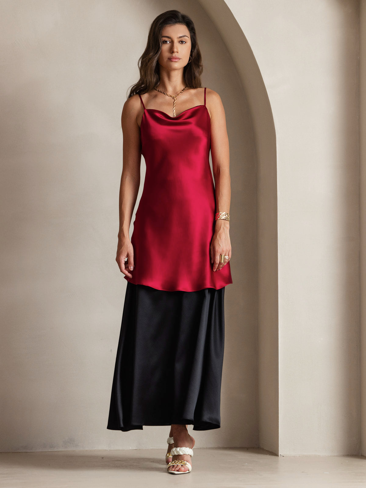 [Rotwein] SilkSilky-DE Reine Seide Dress 007