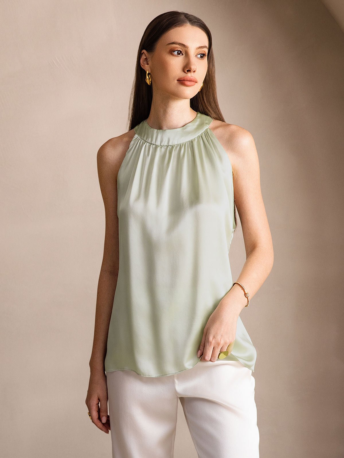[Hellgrün] SilkSilky-DE 19Momme Seide Womens T-Shirt 001