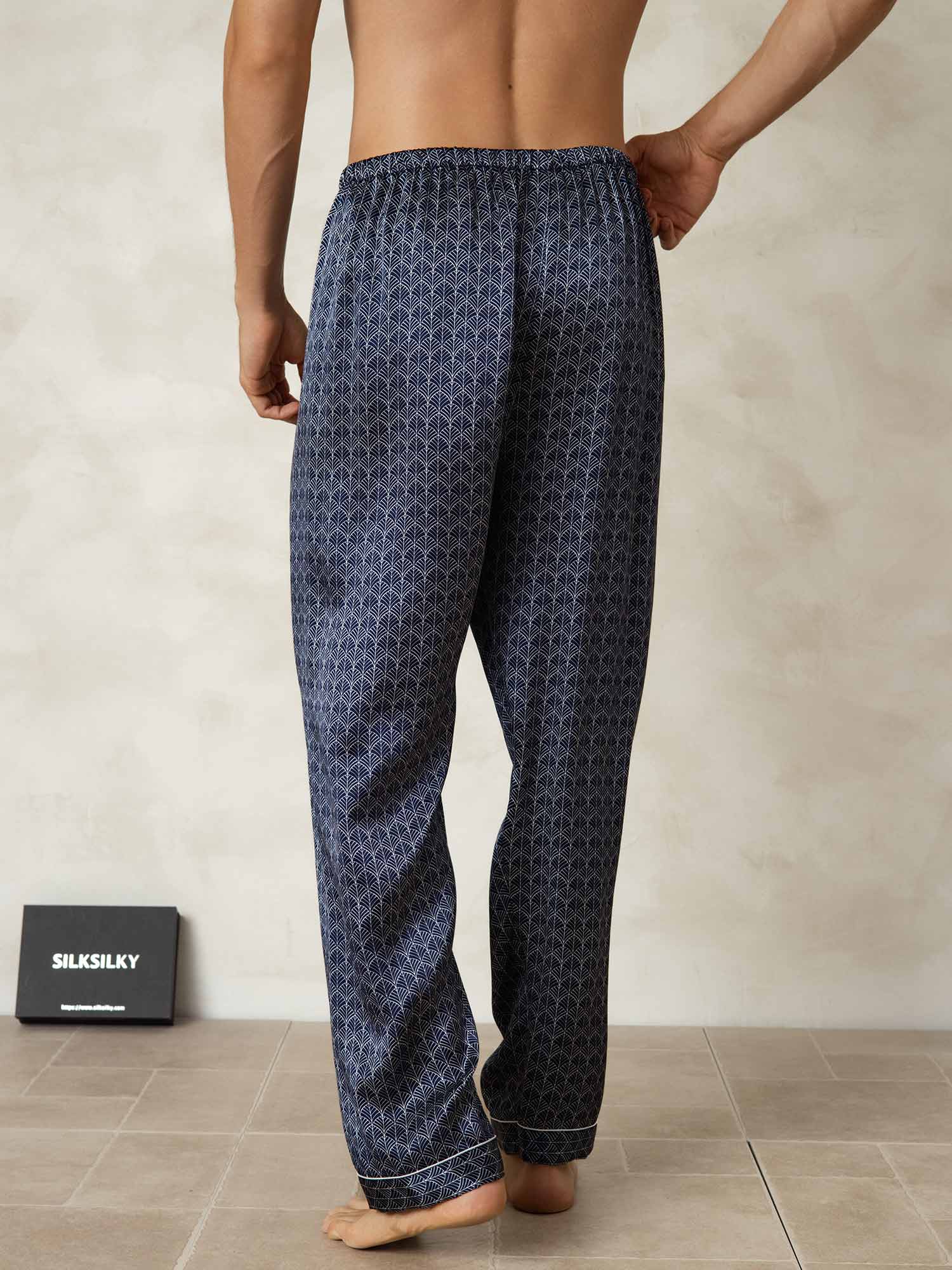 [Marine Ginkgo] SilkSilky-DE Reine Seide Mens Sleep Bottoms 002