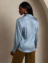 [Graublau] SilkSilky-DE Long Sleeve Lapel Collar Damenhemd 002