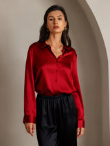 [Rot] SilkSilky-DE Long Sleeve Lapel Collar Damenhemd 001