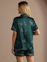 [Smaragd Zebra] SilkSilky-DE Short Sleeve Lapel Collar Damen Pyjamas 002