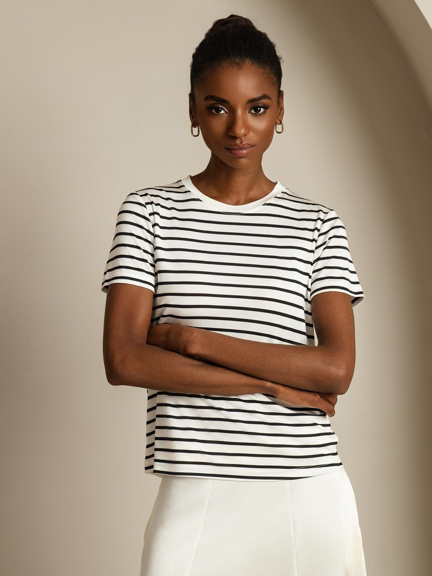 [WeißerStreifen] SilkSilky-DE Reine Seide Womens T-Shirt 005