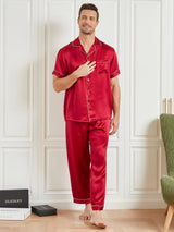 [Rot] SilkSilky-DE 19Momme Kurzärmelig Herren Pyjamas 001