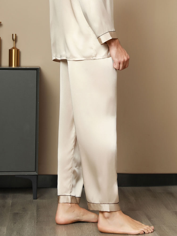 [Tan] SilkSilky-DE Reine Seide Mens Sleep Bottoms 002