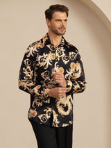 [Schwarzer Drache] SilkSilky-DE Long Sleeve Lapel Collar Herrenhemd 004