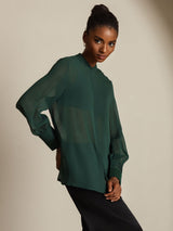 [Dunkelgrün] SilkSilky-DE Reine Seide Womens Shirt 007