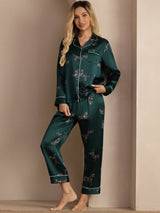 [Smaragd Zebra] SilkSilky-DE Long Sleeve Lapel Collar Damen Pyjamas 005
