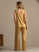 [Tan] SilkSilky-DE 19Momme Ärmellos Tiefer Rundhalsausschnitt Damen Pyjamas 002