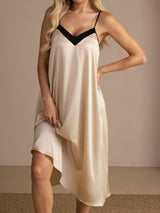 [Reisbeige] SilkSilky-DE Spaghetti Strap V Neck Nachthemden 007