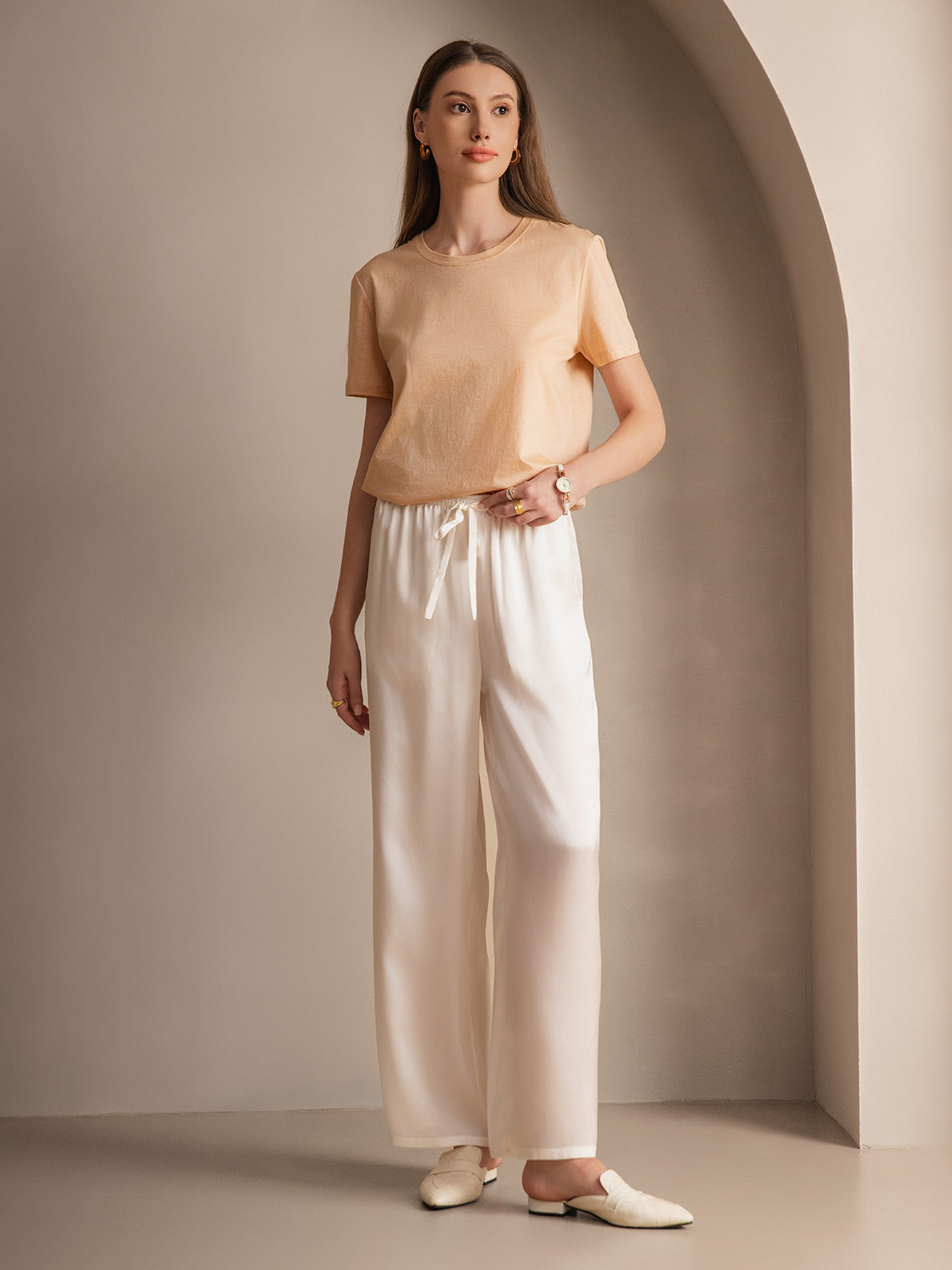 [Weiß] SilkSilky-DE Reine Seide Womens Pants 005