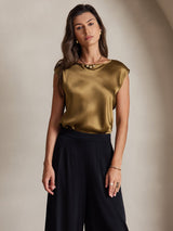 [Braun] SilkSilky-DE Cap Sleeve Round Neck T-Shirt 003