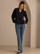 [Schwarz] SilkSilky-DE Long Sleeve Blouse 006