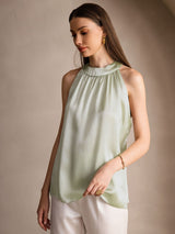 [Hellgrün] SilkSilky-DE Sleeveless Halter T-Shirt 004