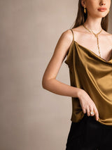 [Braun] SilkSilky-DE Spaghetti Strap Cowl Neck Cami Top 004