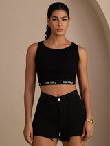 [Schwarz] SilkSilky-DE Sleeveless Crew Neck Cami Top 005