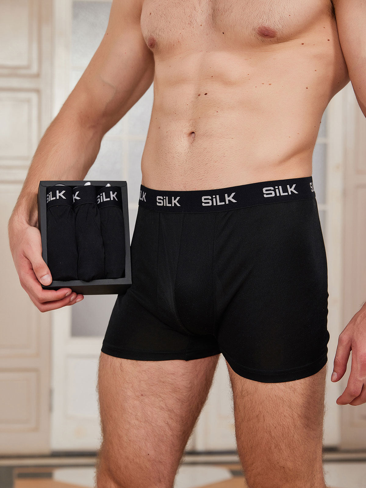 [Schwarz] SilkSilky-DE Reine Seide Mens Underwear 001