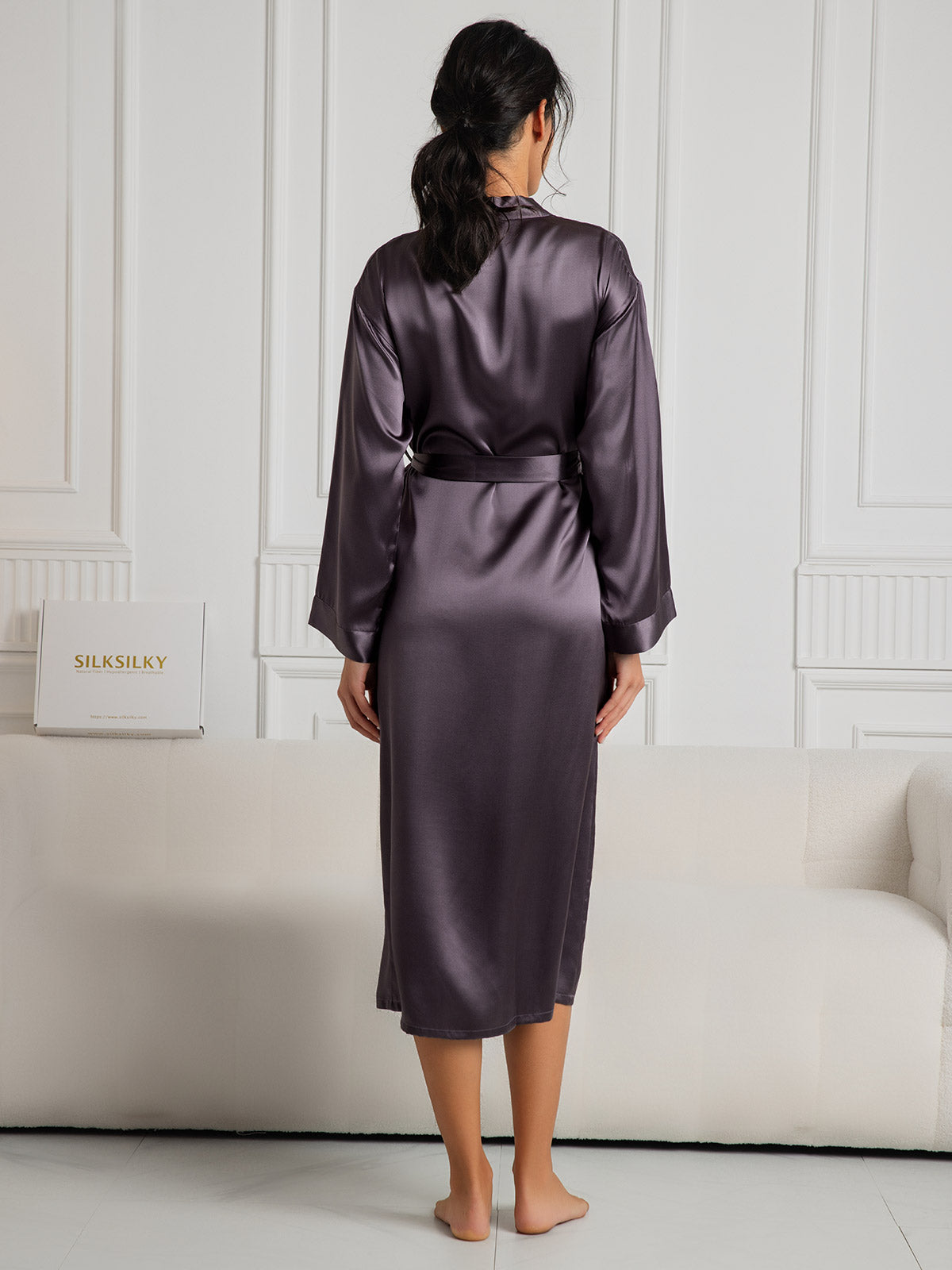 [Lila Grau] SilkSilky-DE Reine Seide Womens Robe 002