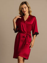 [Rotwein] SilkSilky-DE Half Sleeve Damen Morgenmantel 007