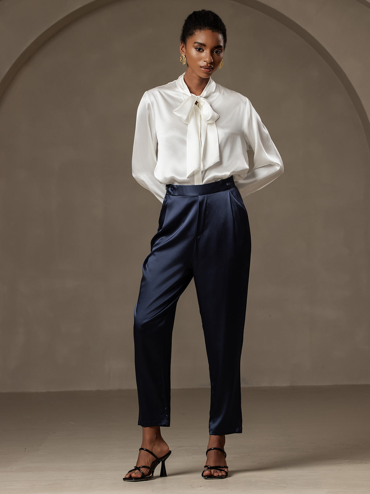 [Dunkelblau] SilkSilky-DE 19Momme Seide Womens Pants 006
