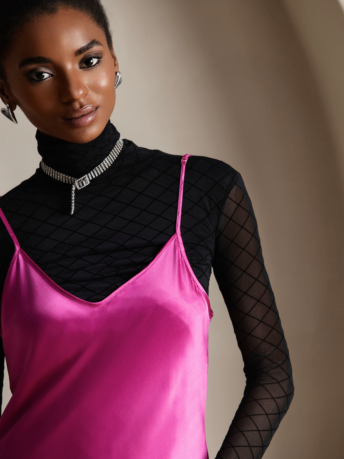 [Rosarot] SilkSilky-DE Spaghettiträger V Ausschnitt Kleider 003