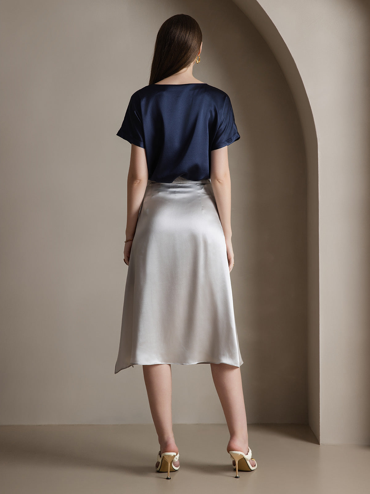 [Hellgrau] SilkSilky-DE 19Momme Seide Skirt 003