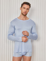 [Hellblau] SilkSilky-DE Long Sleeve Round Neck Herren T-Shirt 005