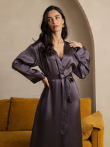 [Lilagrau] SilkSilky-DE Long Sleeve Damen Morgenmantel 006