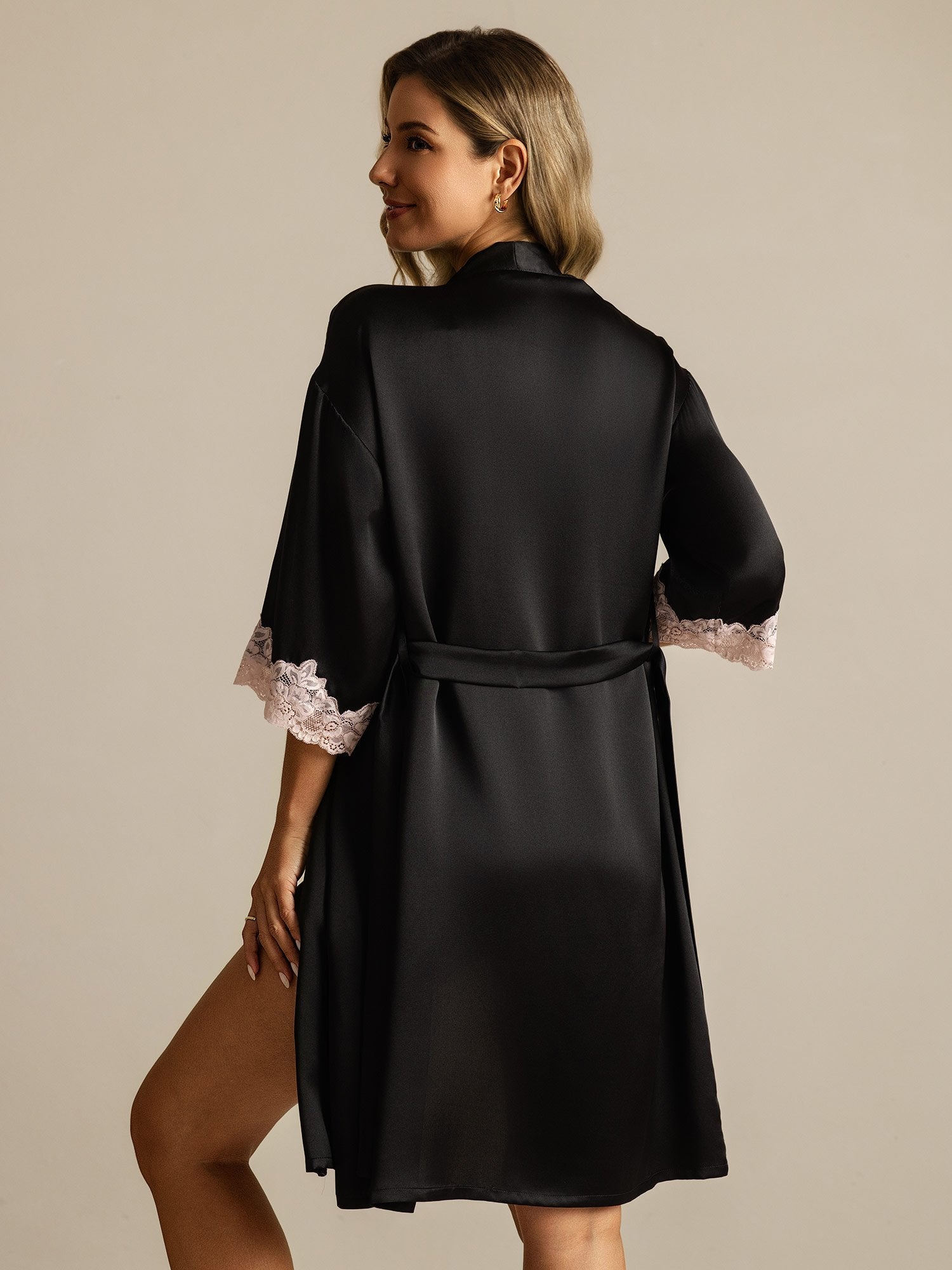 [Schwarz] SilkSilky-DE Reine Seide Womens Robe 002