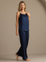 [Dunkelblau] SilkSilky-DE 19Momme Spaghettiträger Tiefer Rundhalsausschnitt Camisole-Set 007
