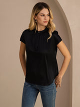[Schwarz] SilkSilky-DE Short Sleeve Blouse 001