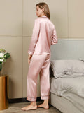 SilkSilky DE Reine Seide Langärmelig Revers Damen Pyjamas Rosa 007