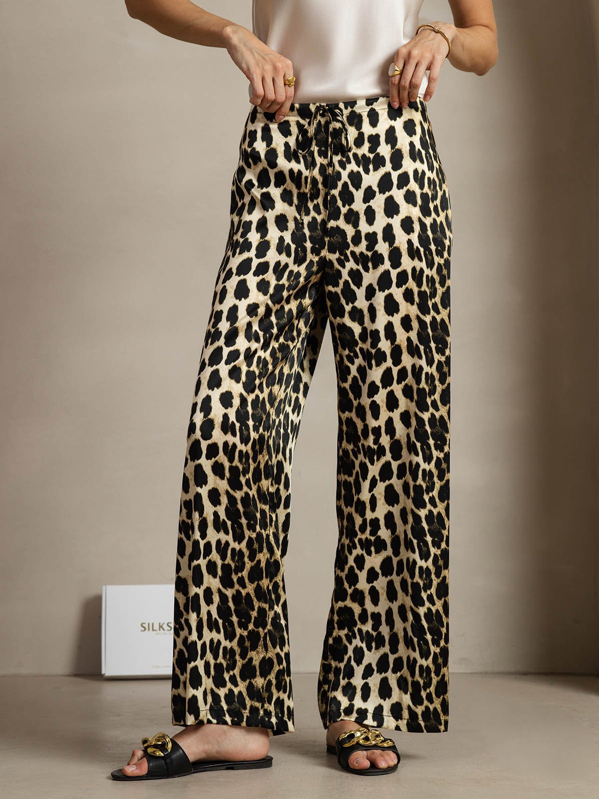 [Leopard] SilkSilky-DE 19Momme Seide Womens Pants 001