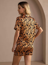[Schwarzer Tiger] SilkSilky-DE Short Sleeve Lapel Collar Damen Pyjamas 002