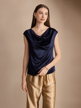 [Dunkelblau] SilkSilky-DE Cap Sleeve Cowl Neck T-Shirt 001