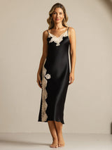 [Schwarz] SilkSilky-DE Reine Seide Nightgown 003,