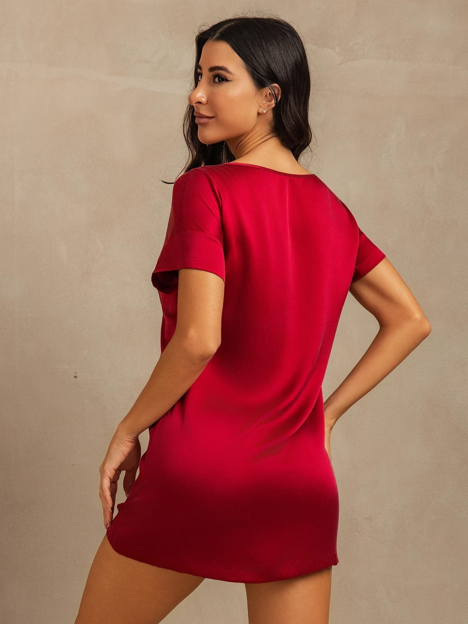 [Rotwein] SilkSilky-DE 19Momme Seide Nightgown 002