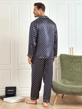 [Marine Kette] SilkSilky-DE Long Sleeve Notch-Kragen Herren Pyjamas 003