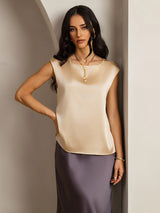 [Champagner] SilkSilky-DE Cap Sleeve Round Neck T-Shirt 001