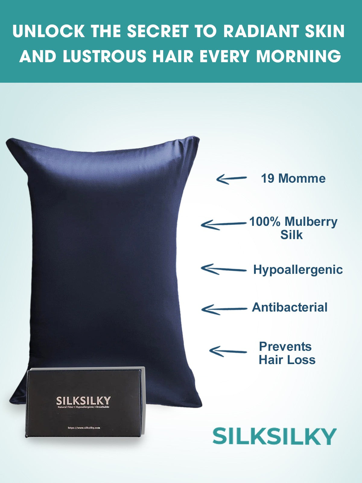 [Dunkelblau] SilkSilky-DE 19Momme Reine Seide Pillowcase 002
