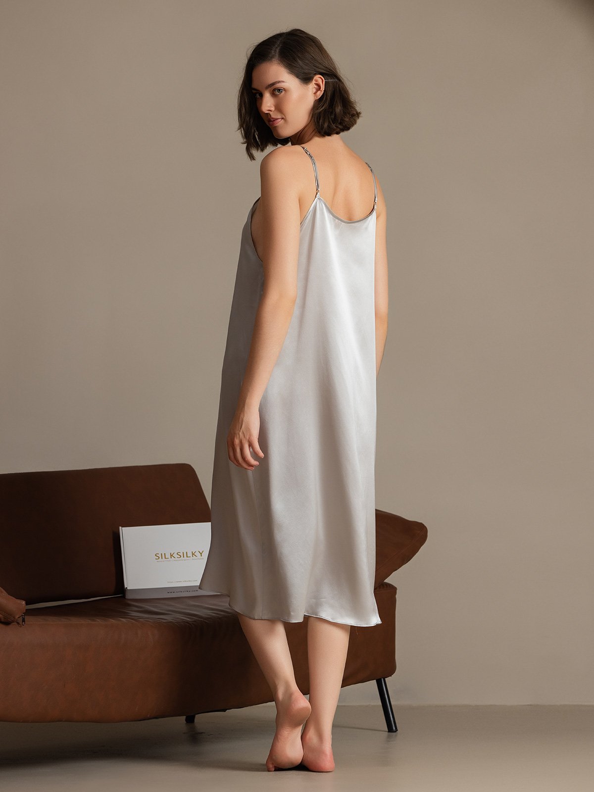 [Hellgrau] SilkSilky-DE 19Momme Seide Dress 002