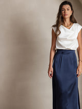 [Weiß] SilkSilky-DE Cap Sleeve Cowl Neck T-Shirt 003