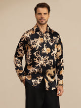 [Schwarzer Drache] SilkSilky-DE Long Sleeve Lapel Collar Herrenhemd 001