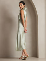[Hellgrün] SilkSilky-DE 19Momme Stretch Silk Charmeuse Sleeveless Neckholder Kleider 004