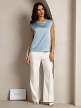 [Graublau] SilkSilky-DE Cap Sleeve Round Neck T-Shirt 003