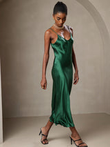 [Grün] SilkSilky-DE Sleeveless V Neck Kleider 006