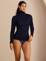 [Dunkelblau] SilkSilky-DE Long Sleeve Turtle Neck T-Shirt 004