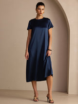 [Dunkelblau] SilkSilky-DE Short Sleeve Round Neck Kleider 003
