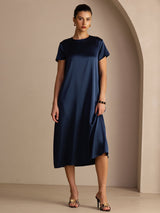 [Dunkelblau] SilkSilky-DE Short Sleeve Crew Neck Kleider 003