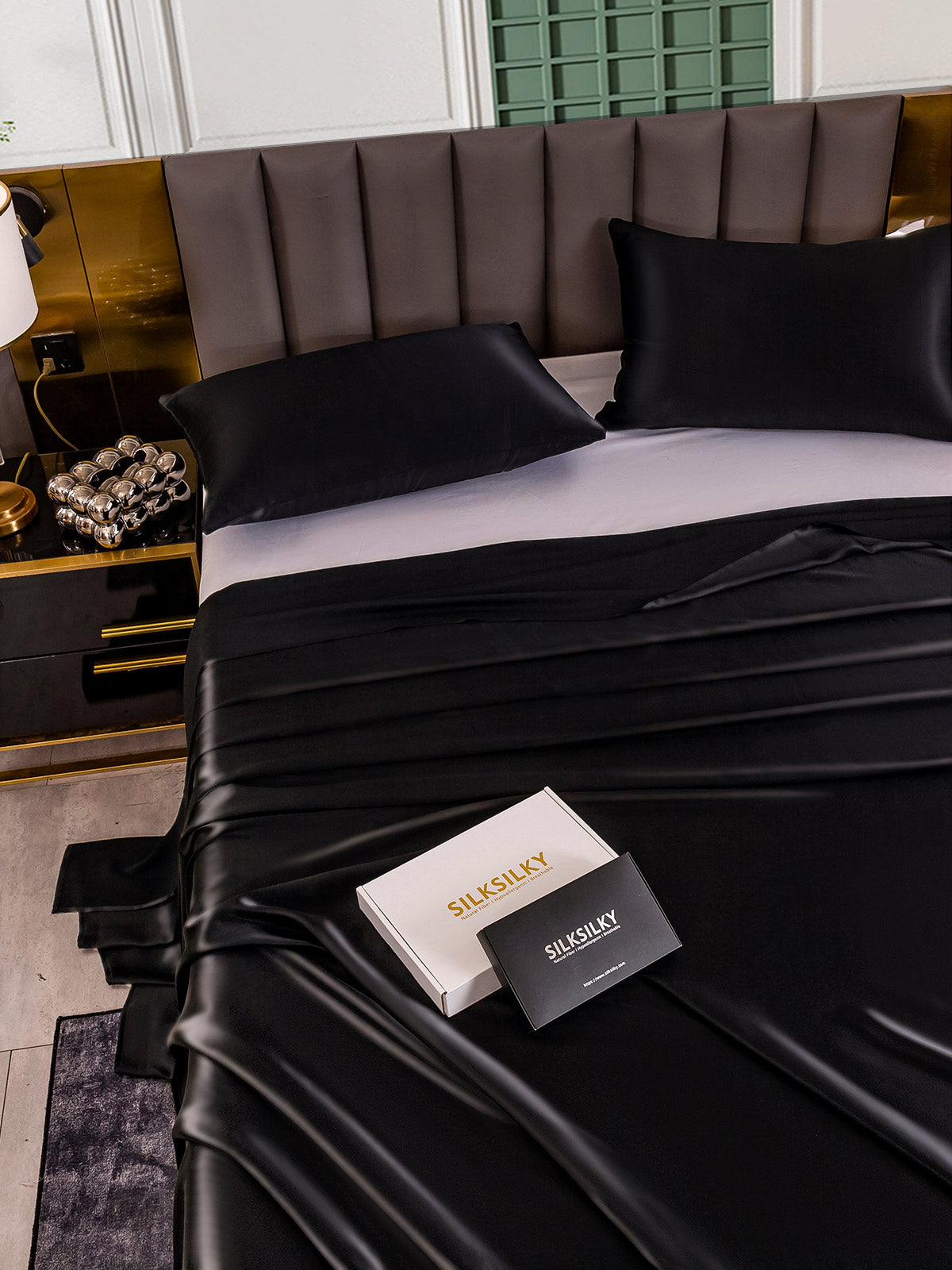 [Schwarz] SilkSilky-DE 25Momme Reine Seide Bedding Set 005,